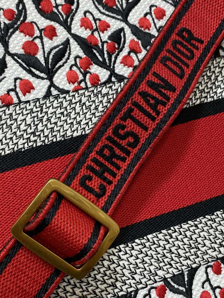 Medium Dior Book Tote M1296 White, Black and Red Dior Lily of the Valley Embroidery - Default Title - View 7