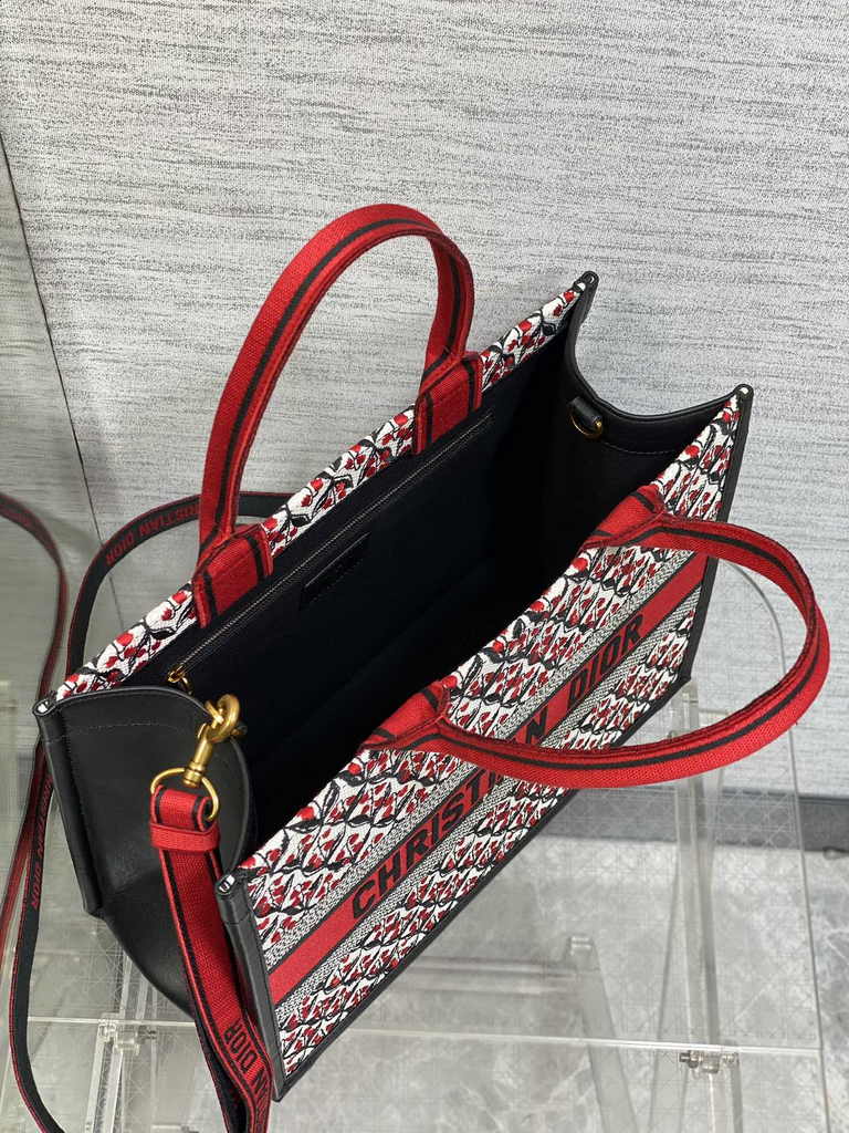 Medium Dior Book Tote M1296 White, Black and Red Dior Lily of the Valley Embroidery - Default Title - View 5