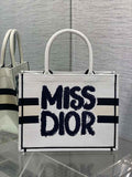 Medium Dior Book Tote M1296 White and Blue Miss Dior Graffiti Embroidery - Default Title - View 1