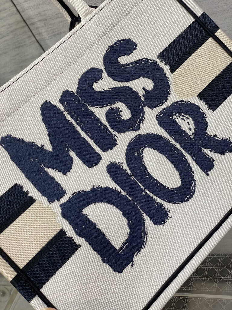 Medium Dior Book Tote M1296 White and Blue Miss Dior Graffiti Embroidery - Default Title - View 9