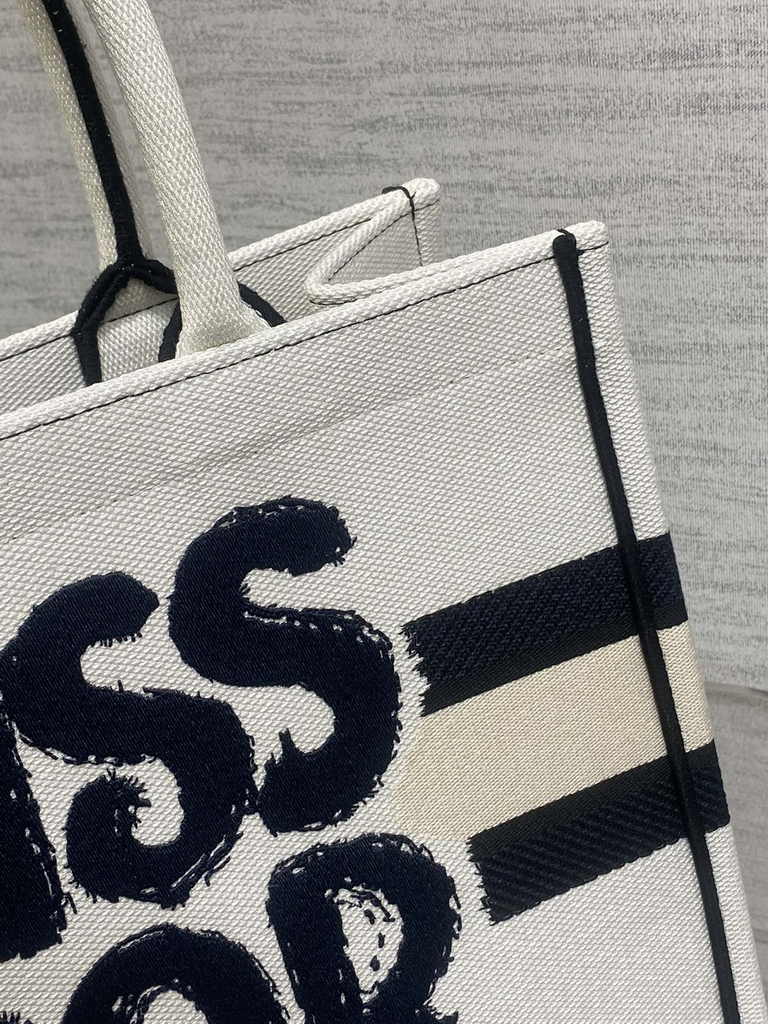 Medium Dior Book Tote M1296 White and Blue Miss Dior Graffiti Embroidery - Default Title - View 7