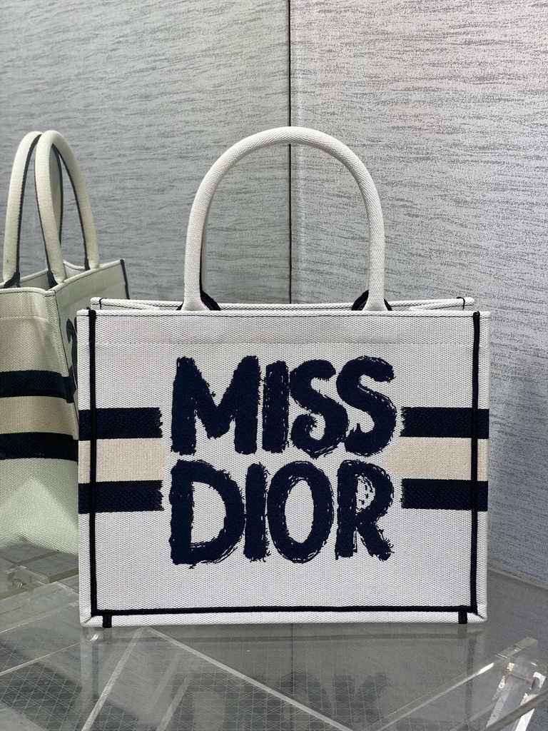 Medium Dior Book Tote M1296 White and Blue Miss Dior Graffiti Embroidery - Default Title - View 2