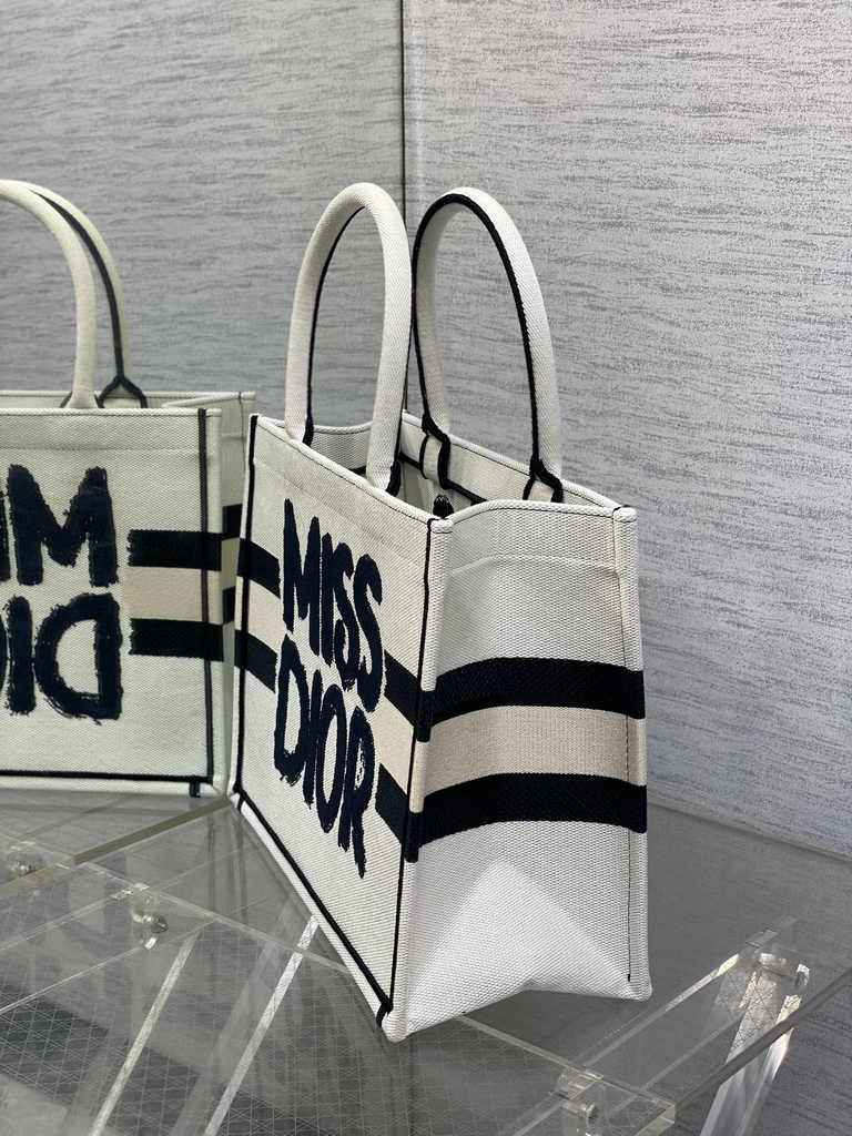 Medium Dior Book Tote M1296 White and Blue Miss Dior Graffiti Embroidery - Default Title - View 3