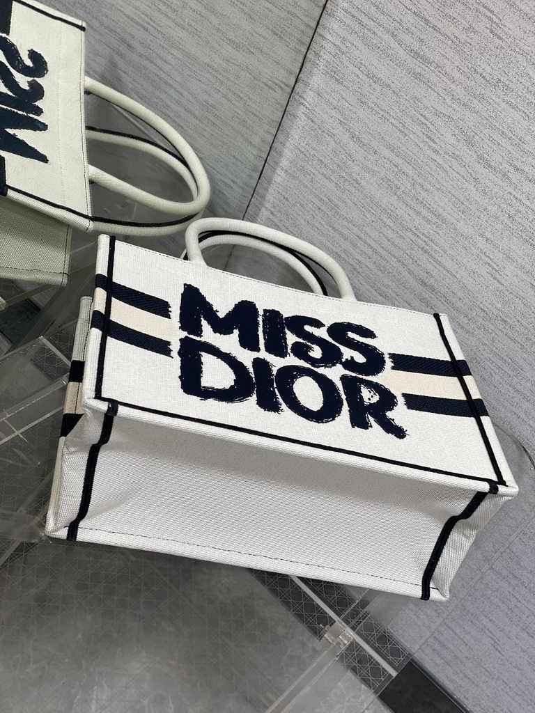 Medium Dior Book Tote M1296 White and Blue Miss Dior Graffiti Embroidery - Default Title - View 4