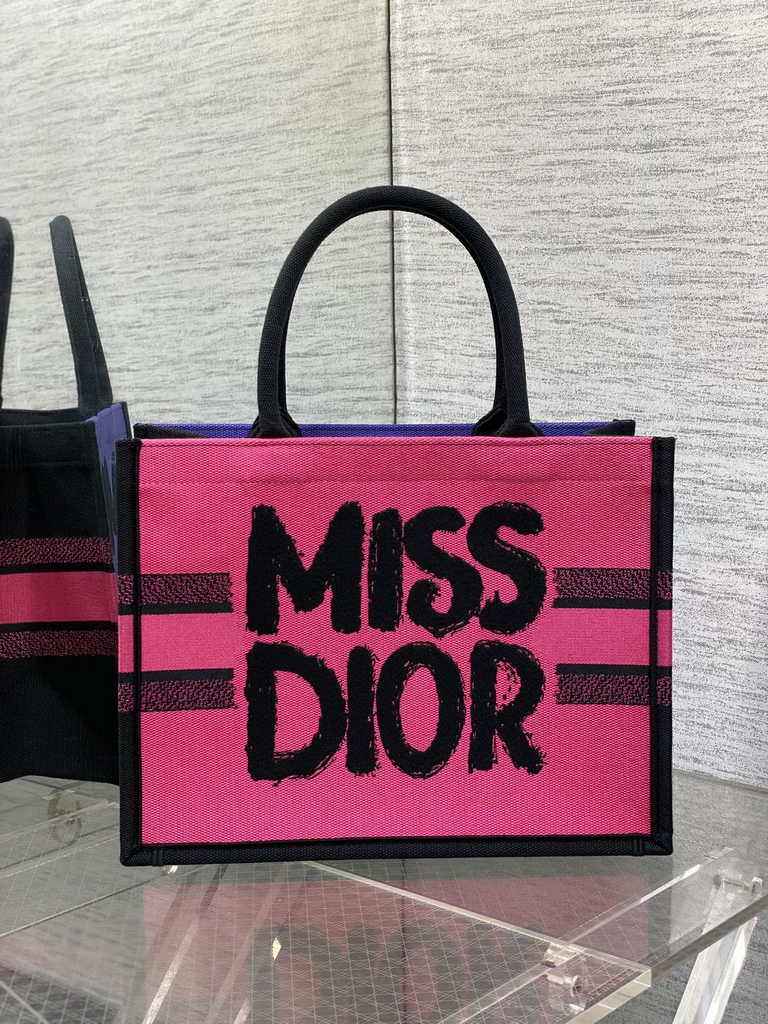 Medium Dior Book Tote M1296 Two-Tone Fuchsia and Purple Miss Dior Graffiti Embroidery - Default Title - View 1