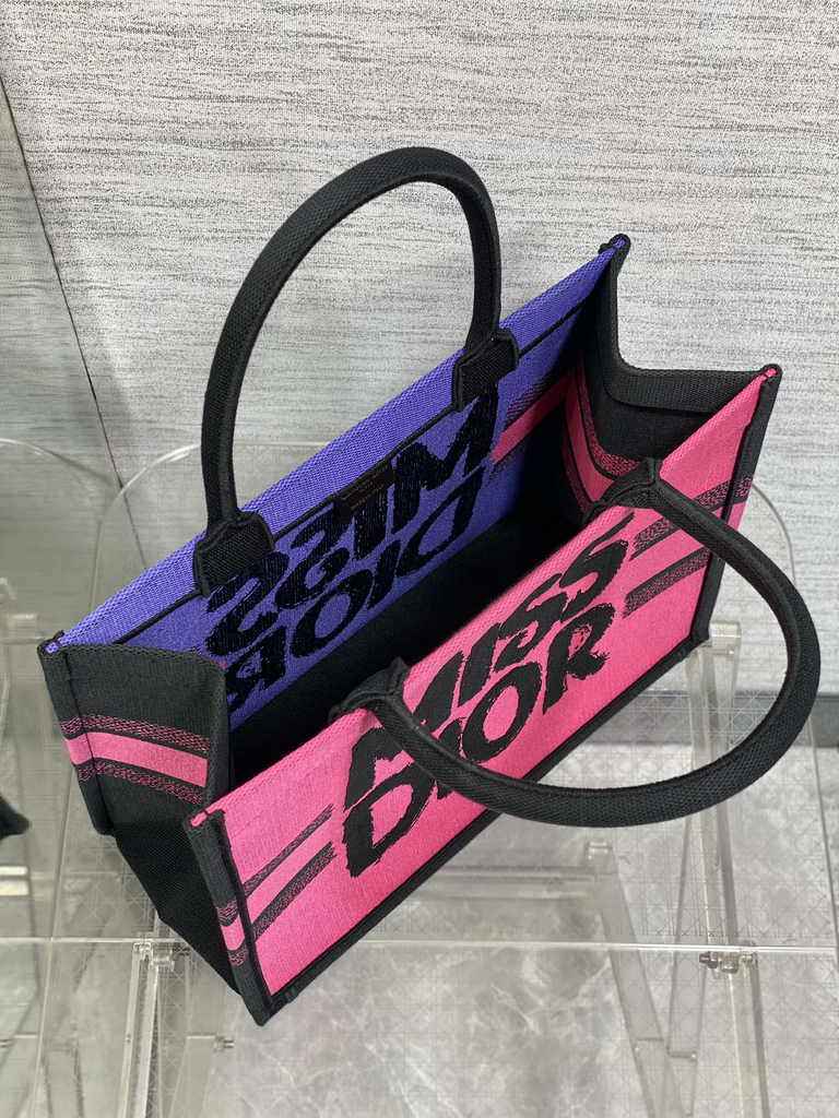 Medium Dior Book Tote M1296 Two-Tone Fuchsia and Purple Miss Dior Graffiti Embroidery - Default Title - View 5