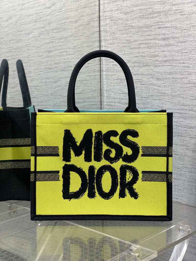 Medium Dior Book Tote M1296 Two-Tone Green and Blue Miss Dior Graffiti Embroidery - Default Title - View 1
