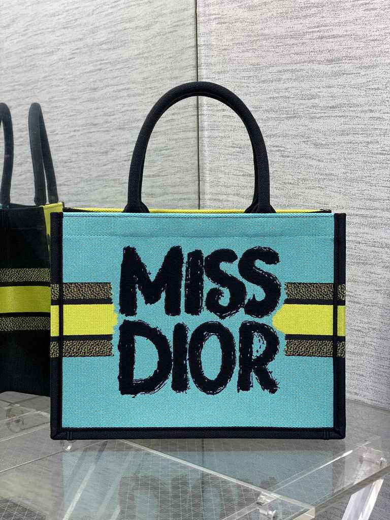 Medium Dior Book Tote M1296 Two-Tone Green and Blue Miss Dior Graffiti Embroidery - Default Title - View 2
