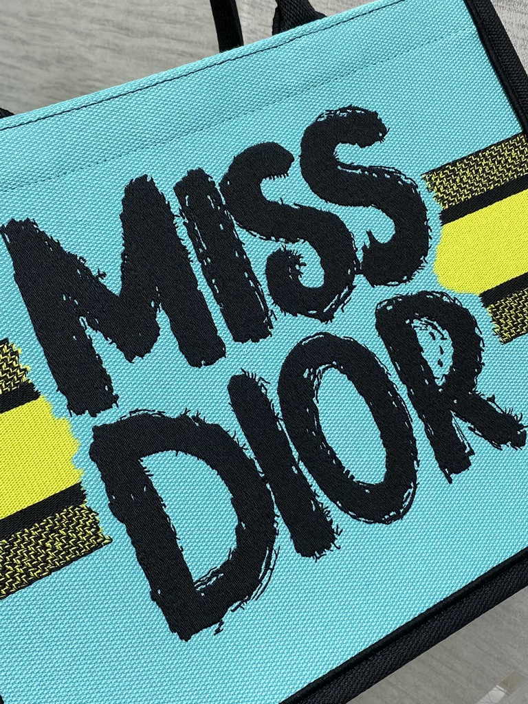 Medium Dior Book Tote M1296 Two-Tone Green and Blue Miss Dior Graffiti Embroidery - Default Title - View 9