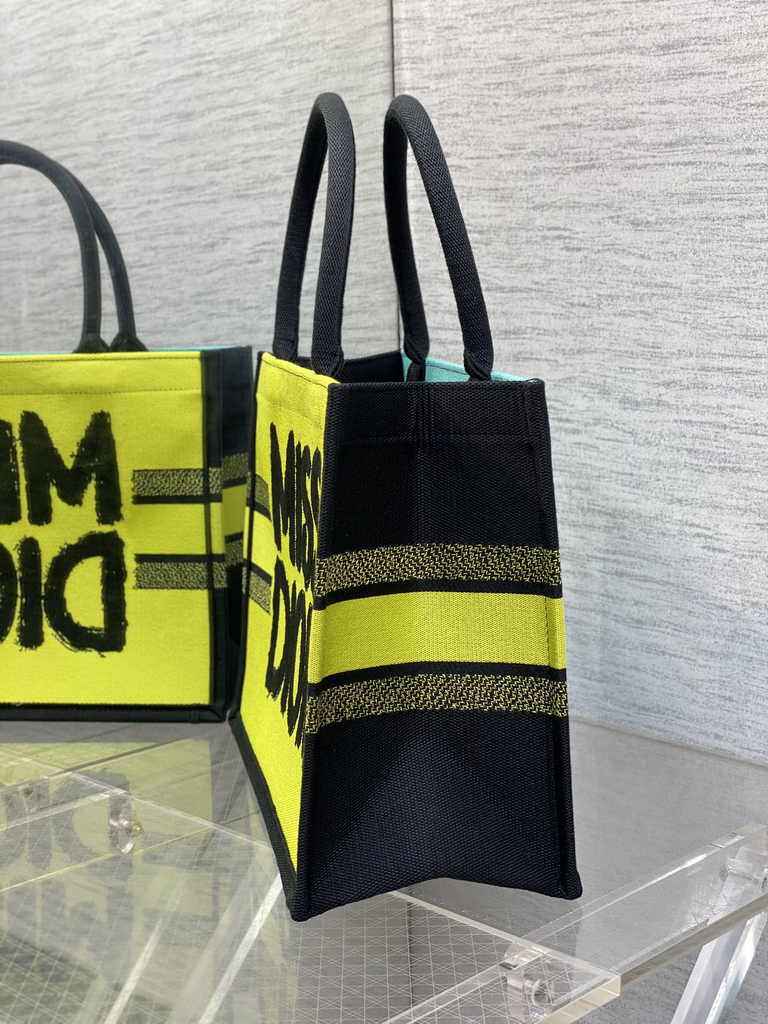 Medium Dior Book Tote M1296 Two-Tone Green and Blue Miss Dior Graffiti Embroidery - Default Title - View 3