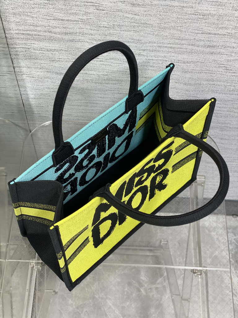 Medium Dior Book Tote M1296 Two-Tone Green and Blue Miss Dior Graffiti Embroidery - Default Title - View 5