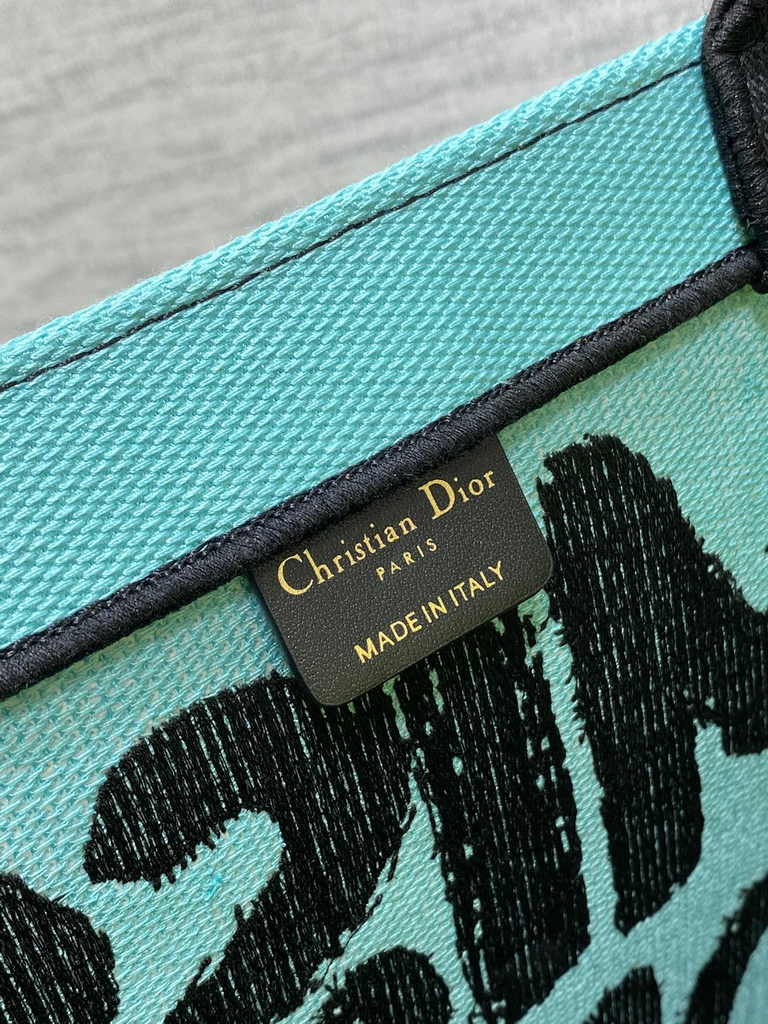 Medium Dior Book Tote M1296 Two-Tone Green and Blue Miss Dior Graffiti Embroidery - Default Title - View 6