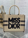 Medium Dior Book Tote M1296 Beige and Black Miss Dior Graffiti Embroidery - Default Title - View 1