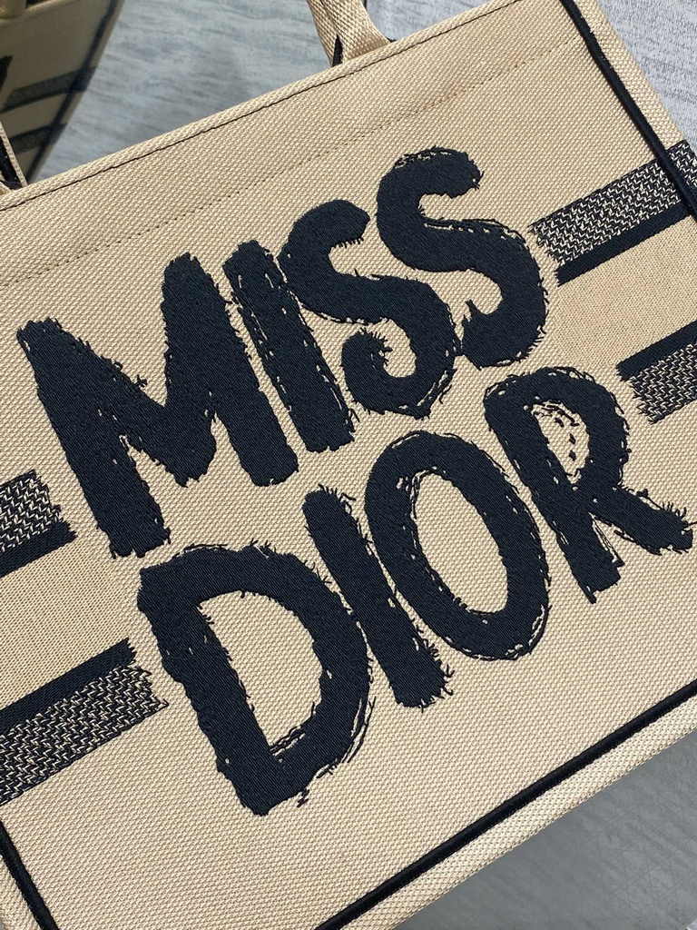 Medium Dior Book Tote M1296 Beige and Black Miss Dior Graffiti Embroidery - Default Title - View 9