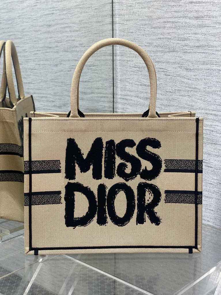 Medium Dior Book Tote M1296 Beige and Black Miss Dior Graffiti Embroidery - Default Title - View 2