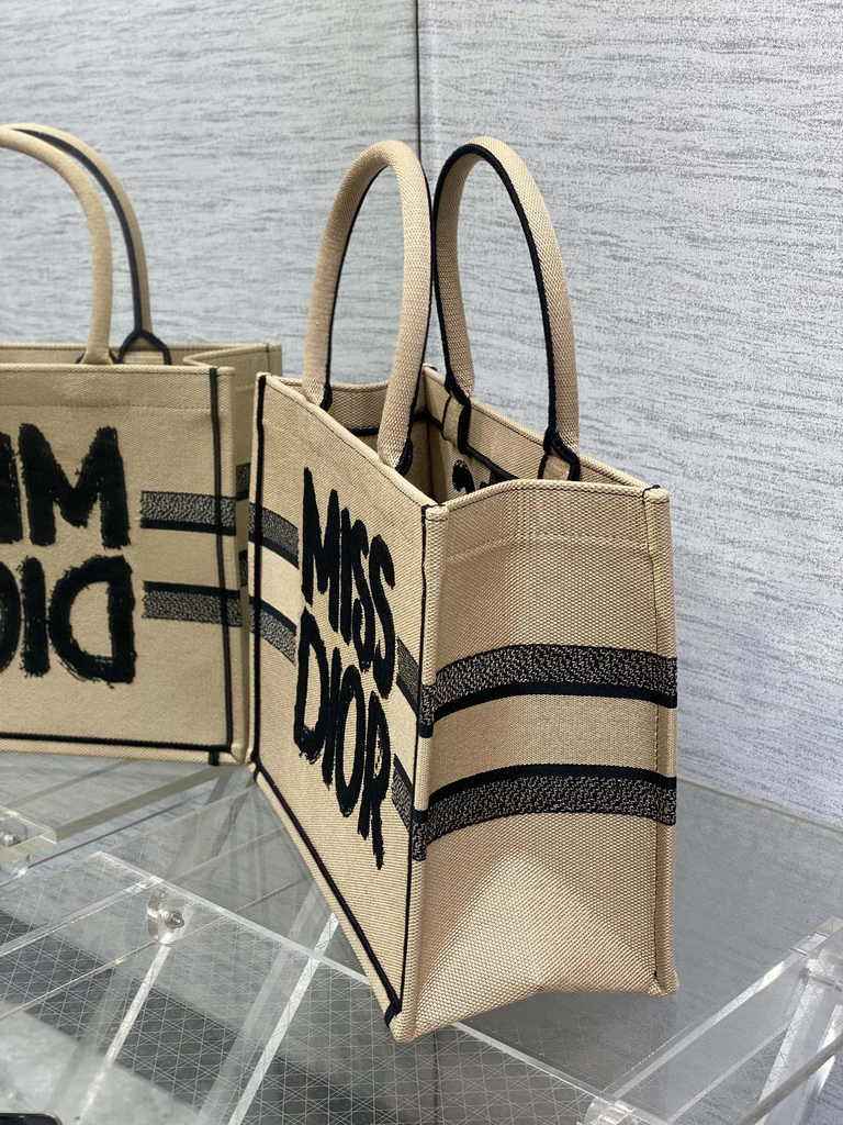 Medium Dior Book Tote M1296 Beige and Black Miss Dior Graffiti Embroidery - Default Title - View 3