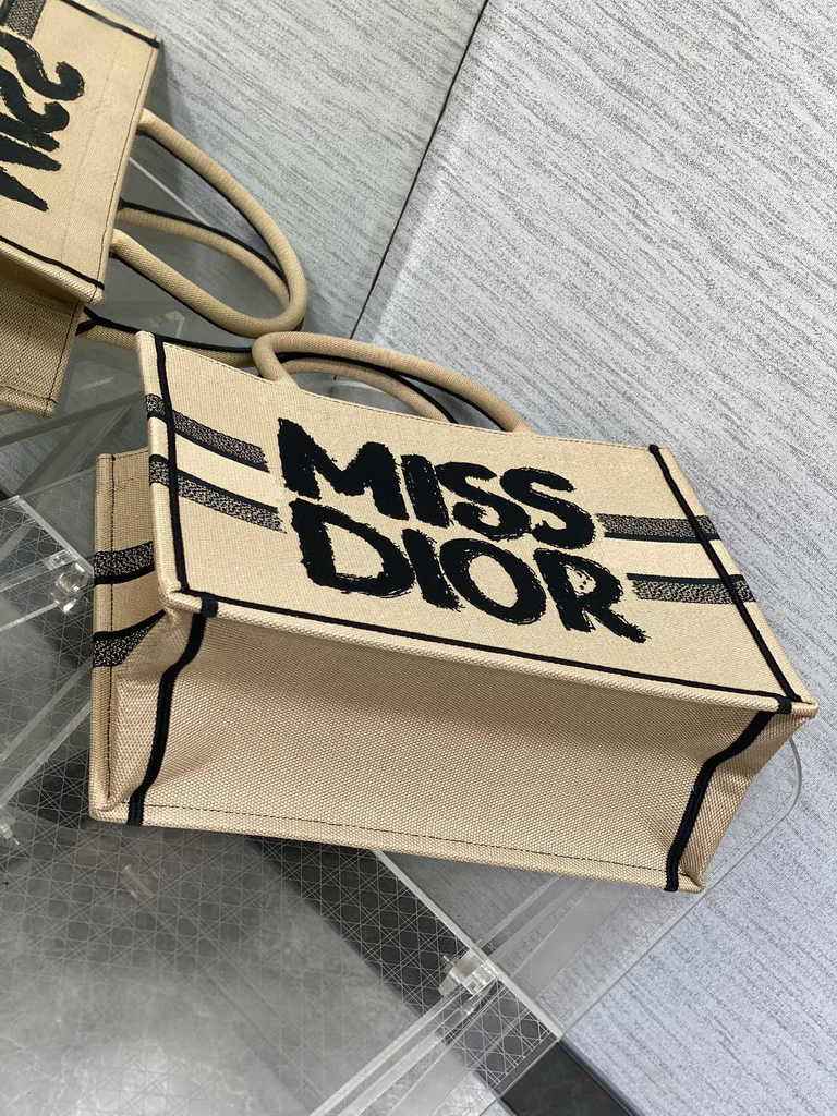 Medium Dior Book Tote M1296 Beige and Black Miss Dior Graffiti Embroidery - Default Title - View 4