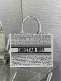 Medium Dior Book Tote M1296 White Embroidery with Black and Red - Default Title - View 1