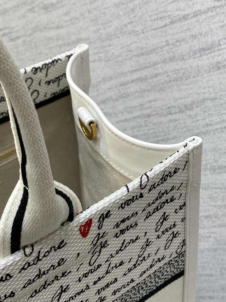 Medium Dior Book Tote M1296 White Embroidery with Black and Red - Default Title - View 8