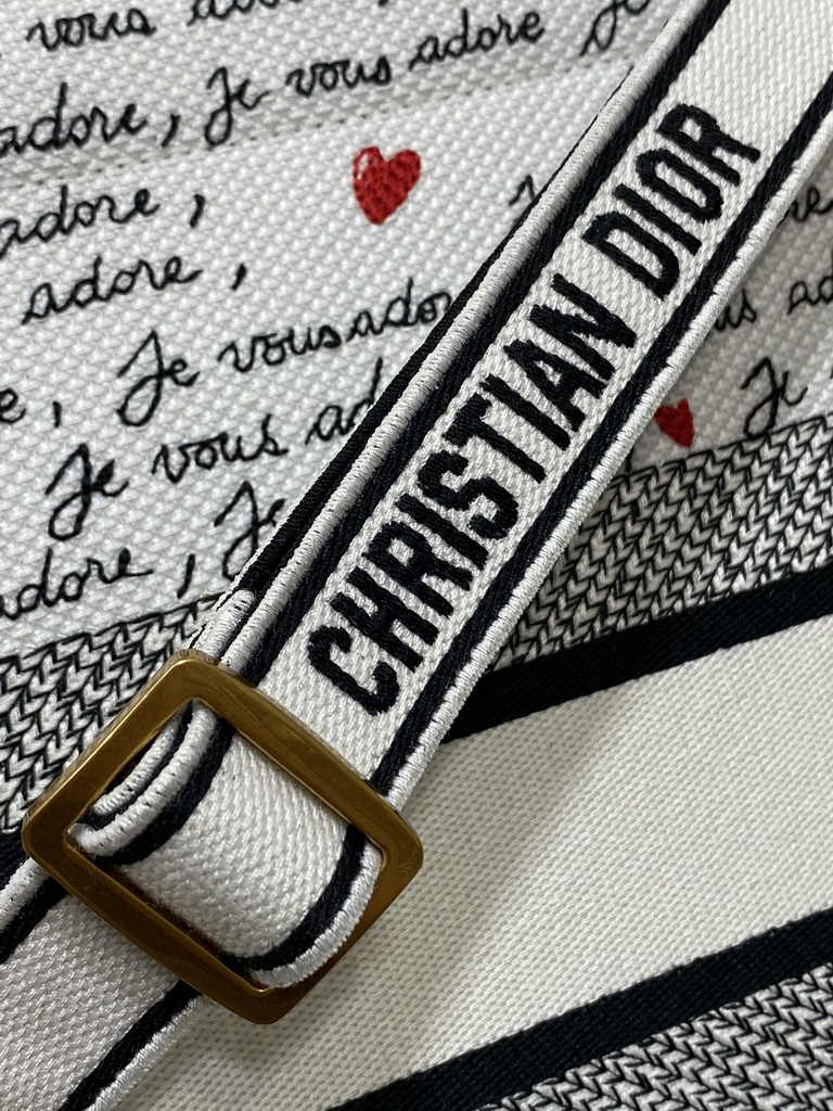 Medium Dior Book Tote M1296 White Embroidery with Black and Red - Default Title - View 7