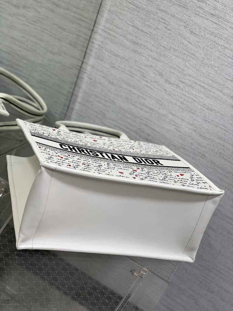 Medium Dior Book Tote M1296 White Embroidery with Black and Red - Default Title - View 3
