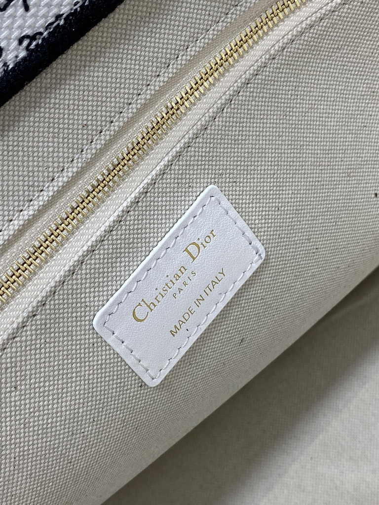 Medium Dior Book Tote M1296 White Embroidery with Black and Red - Default Title - View 5