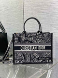 Medium Dior Book Tote M1296 White and Black Plan de Paris Embroidery with Black Calfskin - Default Title - View 1