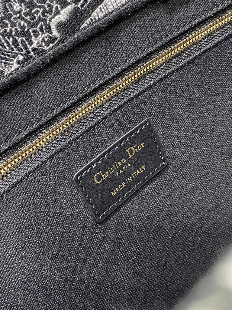 Medium Dior Book Tote M1296 White and Black Plan de Paris Embroidery with Black Calfskin - Default Title - View 6