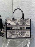 Medium Dior Book Tote M1296 Latte Multicolor Dior Zodiac Embroidery and Black Calfskin - Default Title - View 1