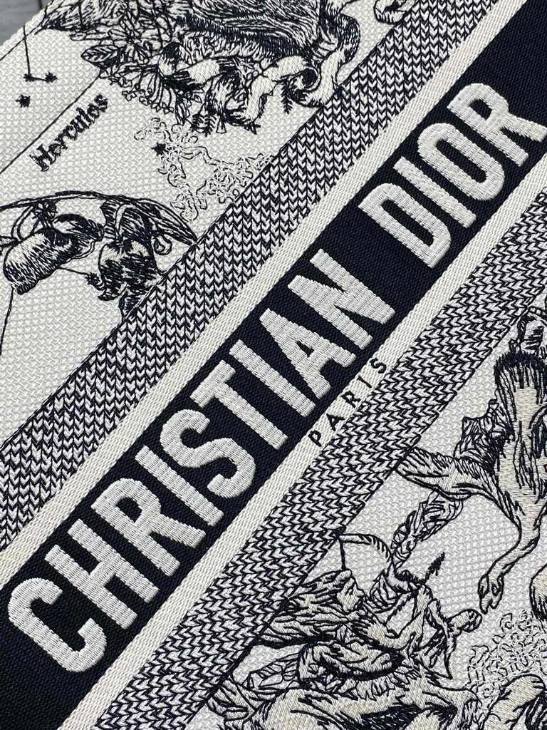 Medium Dior Book Tote M1296 Latte Multicolor Dior Zodiac Embroidery and Black Calfskin - Default Title - View 8