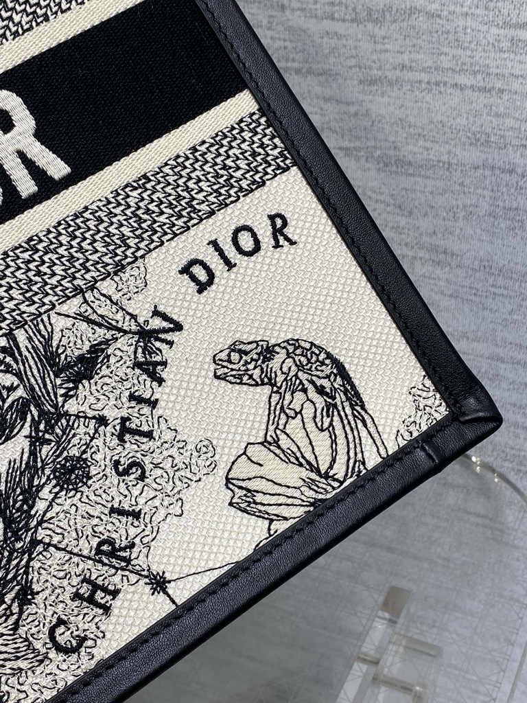 Medium Dior Book Tote M1296 Latte Multicolor Dior Zodiac Embroidery and Black Calfskin - Default Title - View 7
