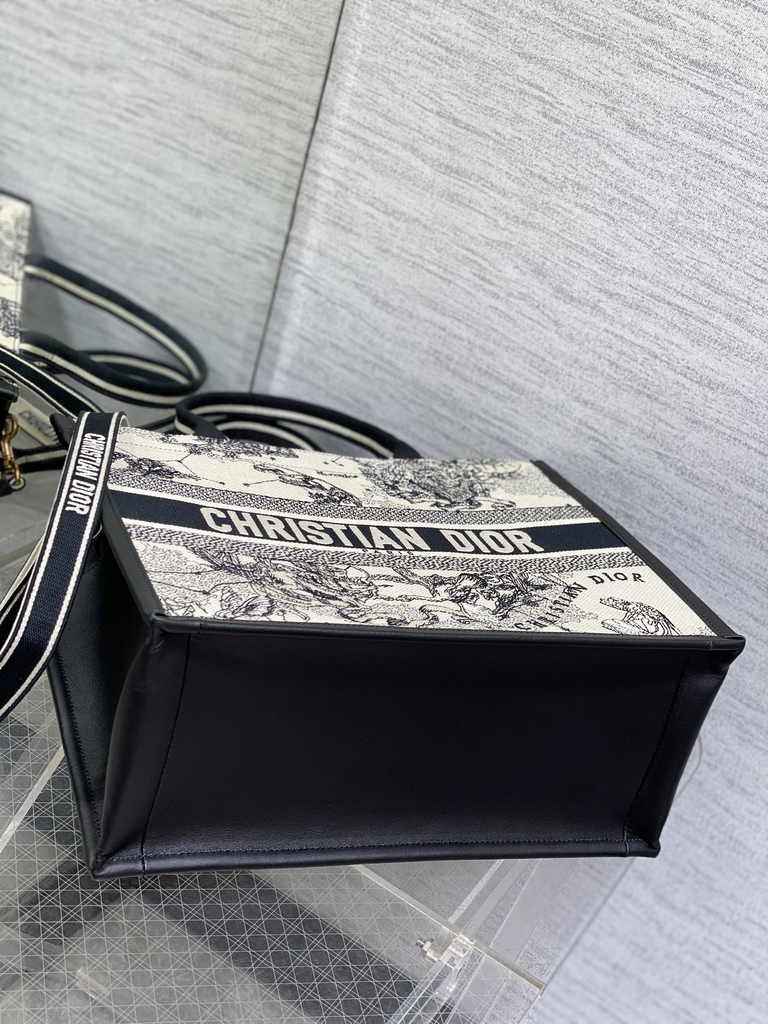 Medium Dior Book Tote M1296 Latte Multicolor Dior Zodiac Embroidery and Black Calfskin - Default Title - View 4