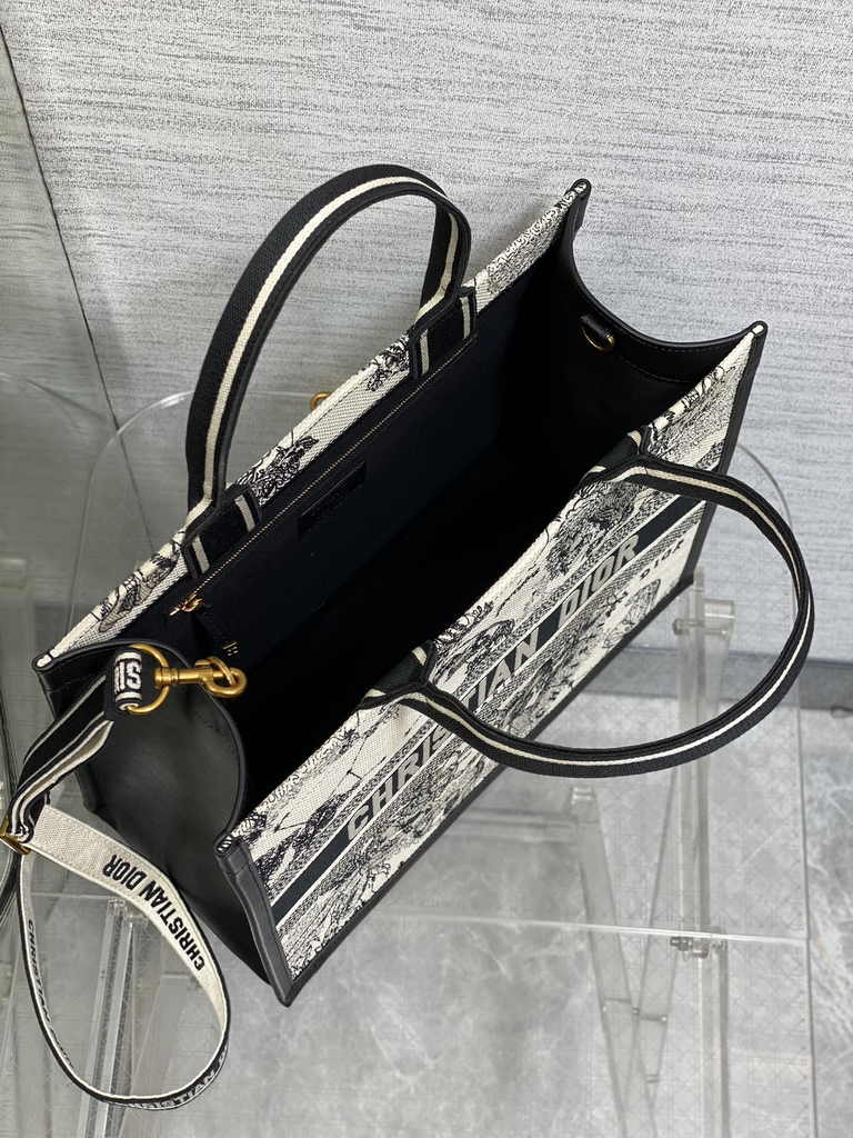 Medium Dior Book Tote M1296 Latte Multicolor Dior Zodiac Embroidery and Black Calfskin - Default Title - View 5