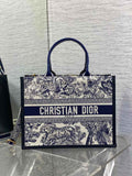 Medium Dior Book Tote M1296 White and Navy Blue Toile de Jouy Sauvage Embroidery - Default Title - View 1