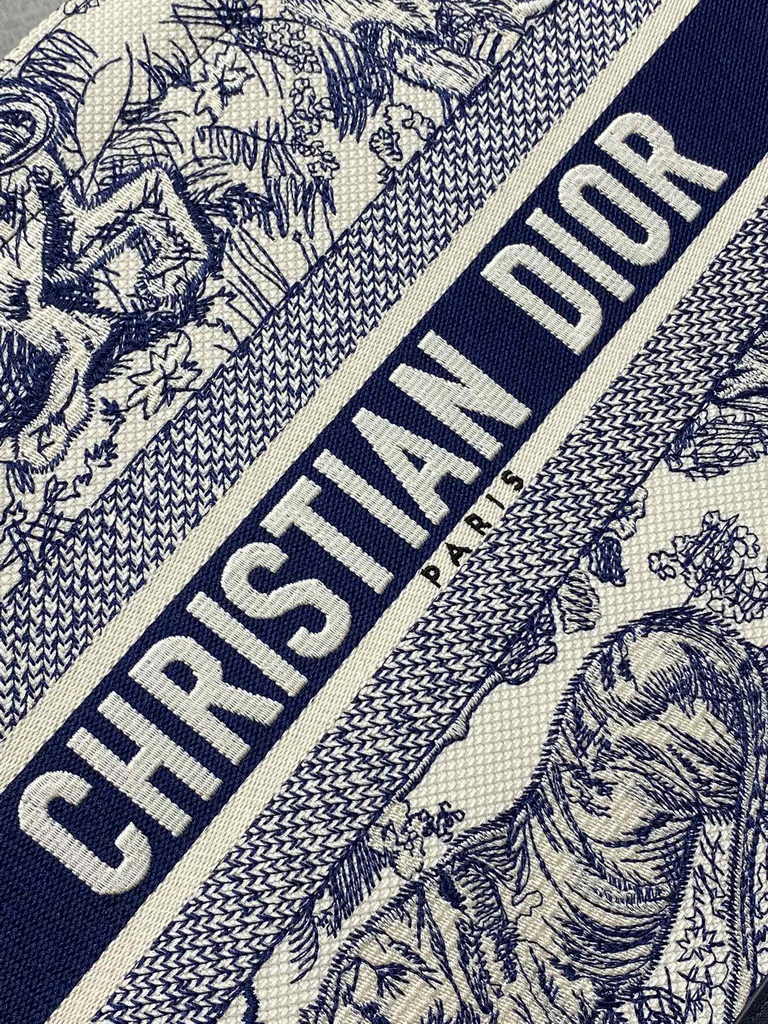 Medium Dior Book Tote M1296 White and Navy Blue Toile de Jouy Sauvage Embroidery - Default Title - View 8