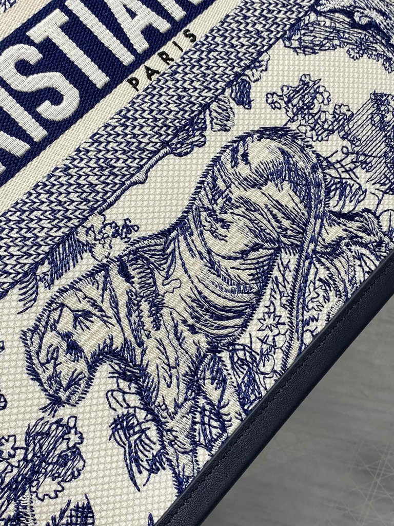 Medium Dior Book Tote M1296 White and Navy Blue Toile de Jouy Sauvage Embroidery - Default Title - View 7