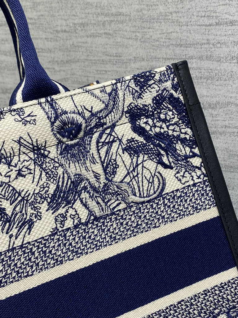 Medium Dior Book Tote M1296 White and Navy Blue Toile de Jouy Sauvage Embroidery - Default Title - View 9