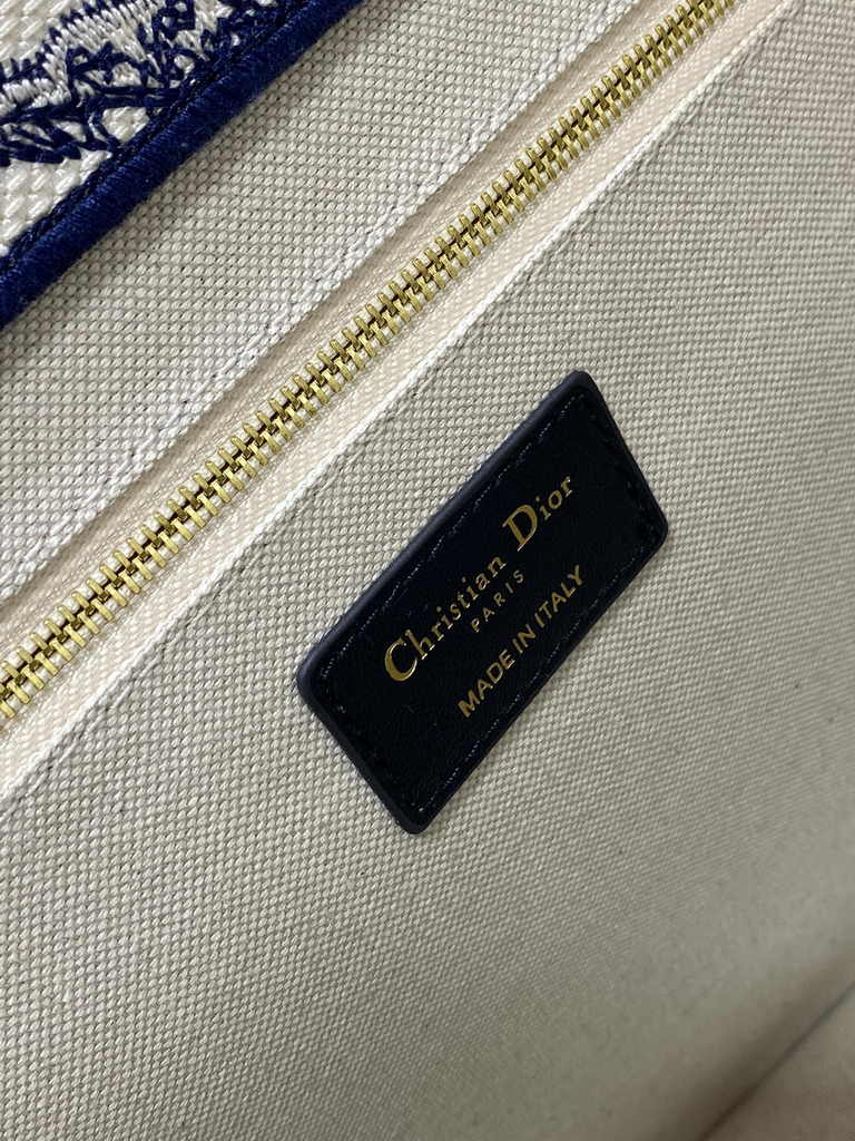 Medium Dior Book Tote M1296 White and Navy Blue Toile de Jouy Sauvage Embroidery - Default Title - View 6