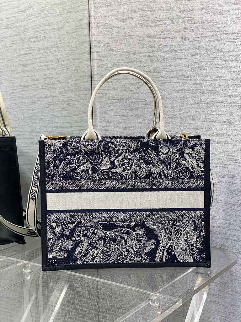 Medium Dior Book Tote M1296 Blue and Ecru Toile de Jouy Reverse Embroidery - Default Title - View 2