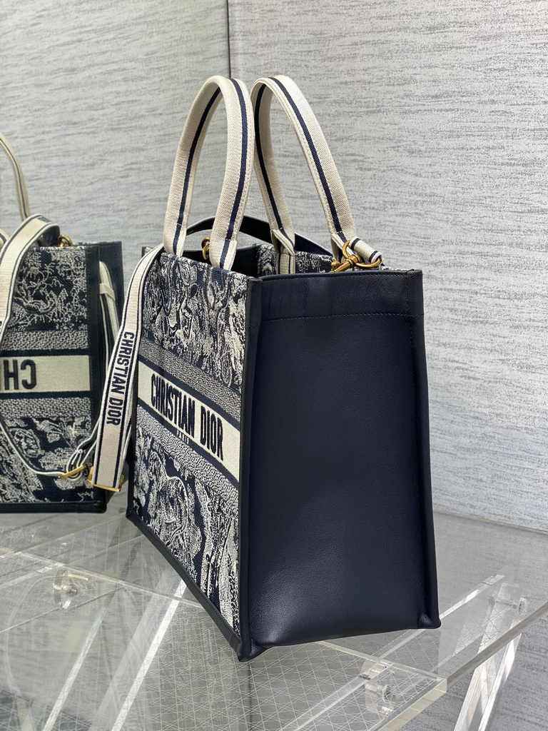 Medium Dior Book Tote M1296 Blue and Ecru Toile de Jouy Reverse Embroidery - Default Title - View 3