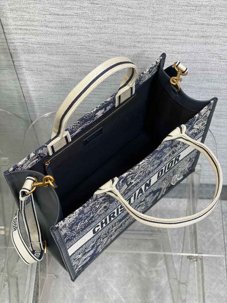 Medium Dior Book Tote M1296 Blue and Ecru Toile de Jouy Reverse Embroidery - Default Title - View 5