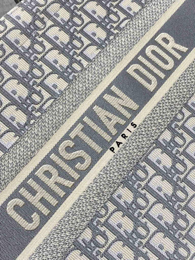 Medium Dior Book Tote M1296 Gray Dior Oblique Embroidery and Calfskin - Default Title - View 9
