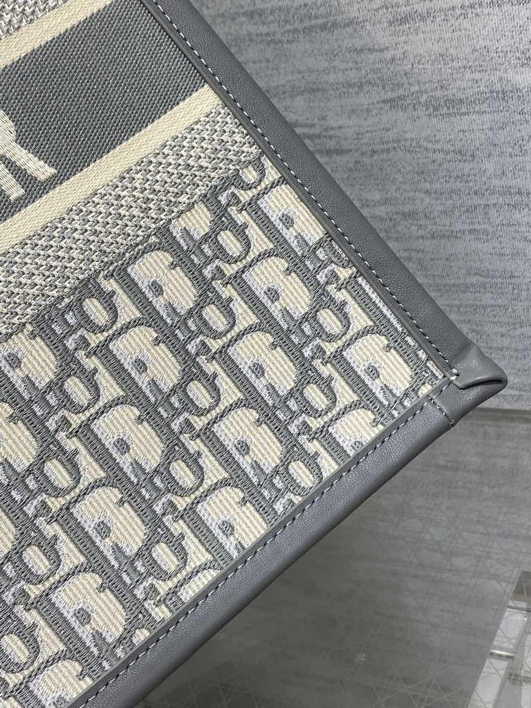 Medium Dior Book Tote M1296 Gray Dior Oblique Embroidery and Calfskin - Default Title - View 8
