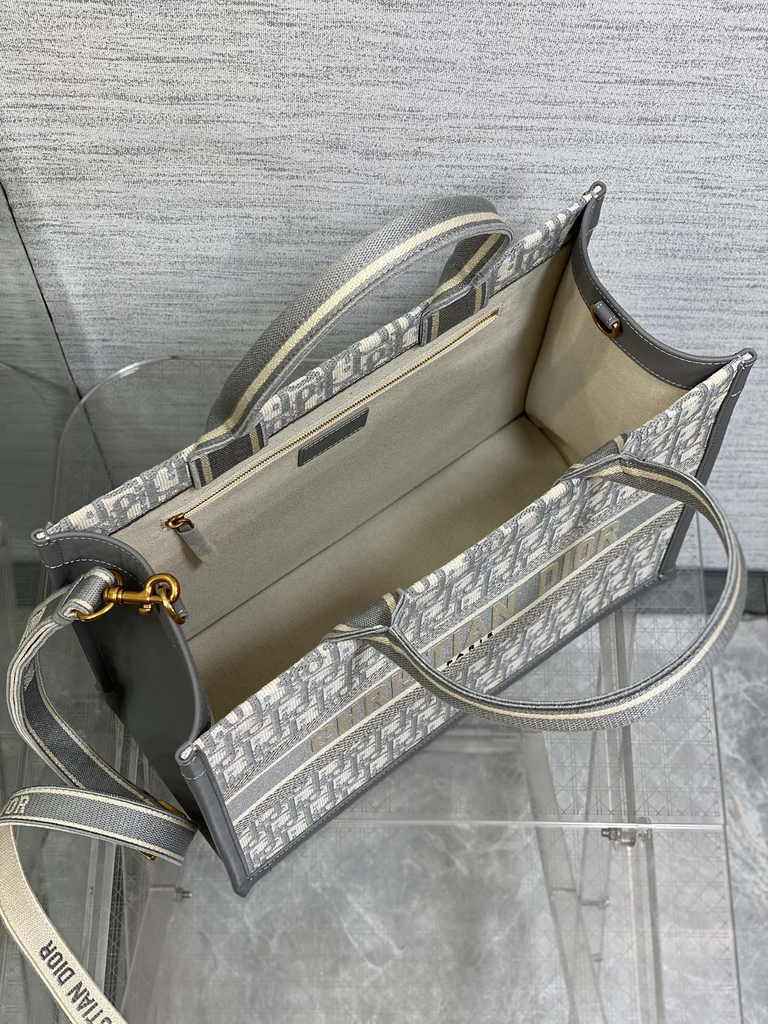 Medium Dior Book Tote M1296 Gray Dior Oblique Embroidery and Calfskin - Default Title - View 5