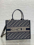 Medium Dior Book Tote M1296 Blue Dior Oblique Embroidery and Calfskin - Default Title - View 1