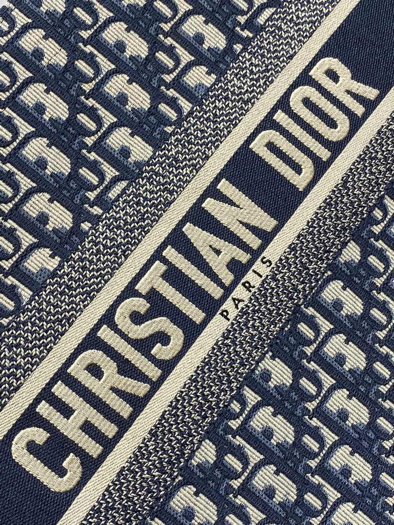 Medium Dior Book Tote M1296 Blue Dior Oblique Embroidery and Calfskin - Default Title - View 8
