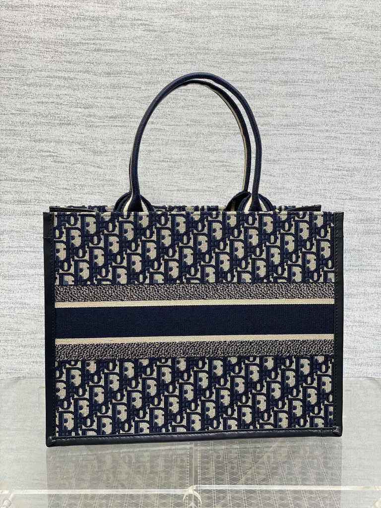 Medium Dior Book Tote M1296 Blue Dior Oblique Embroidery and Calfskin - Default Title - View 2