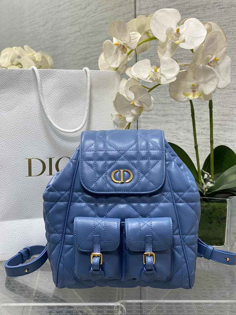 Medium Dior Caro Backpack M6301 Blue Macrocannage Lambskin - Default Title - View 1
