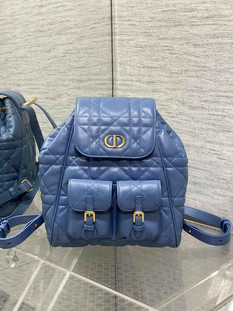 Medium Dior Caro Backpack M6301 Blue Macrocannage Lambskin - Default Title - View 2