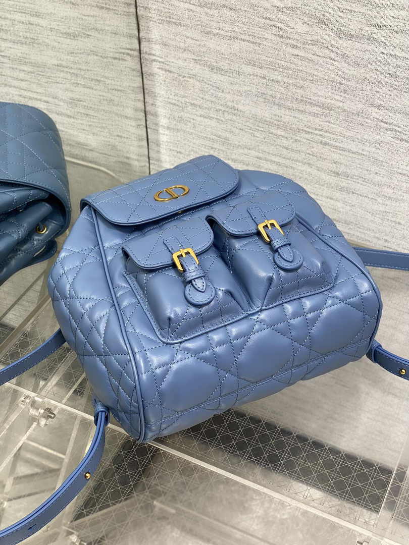 Medium Dior Caro Backpack M6301 Blue Macrocannage Lambskin - Default Title - View 7